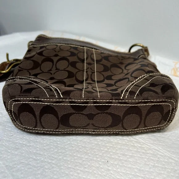 Coach Brown Signature Crossbody Shoulder Bag with Leather Trim Brown F061-10402 - Picture 9 of 10